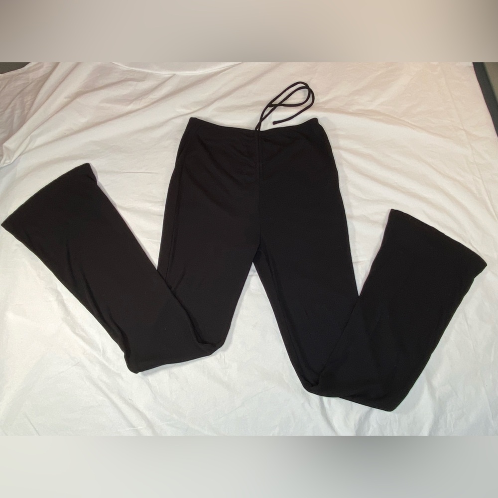 Princess Polly Black Ribbed Drawstring Relaxed Pants Size 4